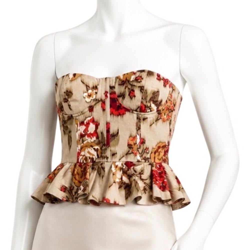 OLIVACEOUS Floral Bustier Peplum Corset Top | 100% Cotton | Women's M
